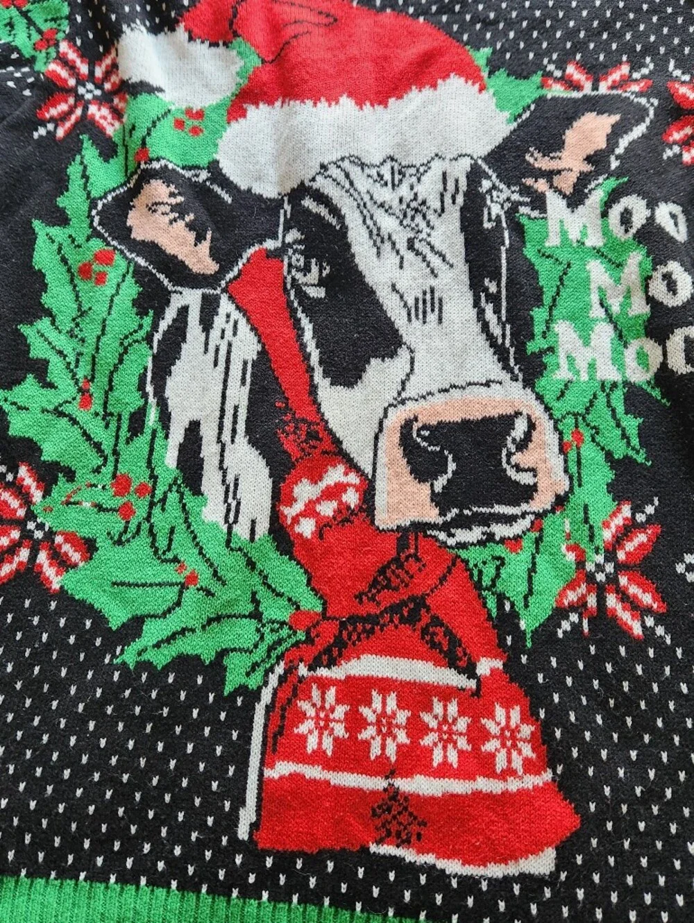 Ugly Christmas Sweater Men's XXL Cow Santa Hat Moo Moo Moo Knit Holiday Party 2